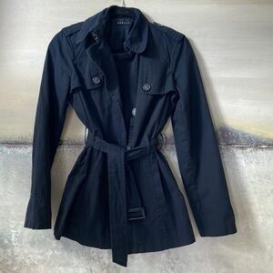 Sale — SISLEY Benetton Paris Navy Short Trench Coat with Belt, size 42